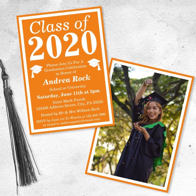Orange White Class of 2024 Graduation Photo Invitation (Creator Uploaded)