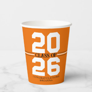 Orange & White Class of Personalised Graduation Paper Cups