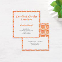 Orange & White Crochet Lace Pattern Business Card