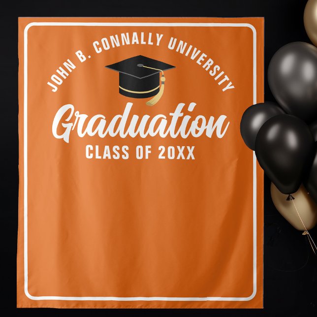 Orange White Custom Graduation Party Photo Booth Tapestry (Creator Uploaded)
