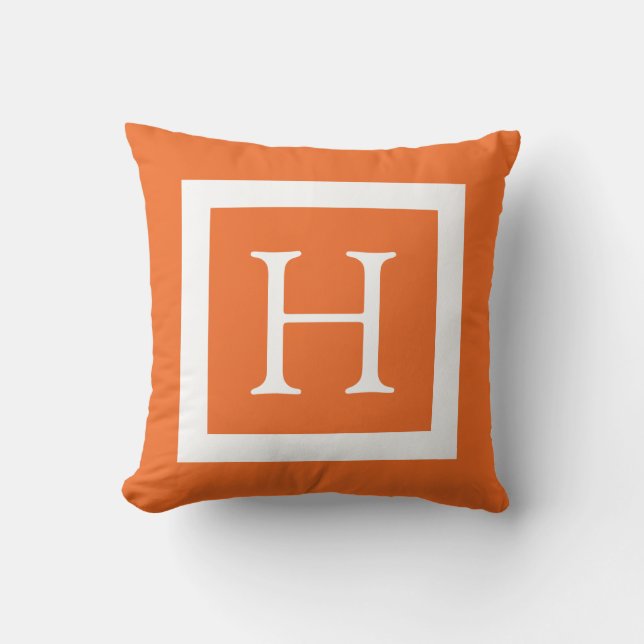 Orange White Custom Monogram Cushion (Front)