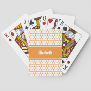 Orange & White Custom Personalised Name Geometric Playing Cards