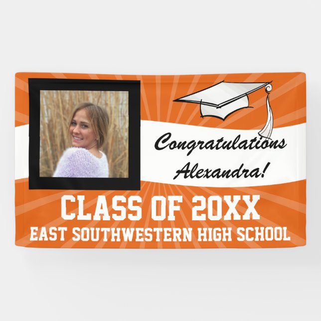 Orange White Custom Photo Graduation Sign (Horizontal)
