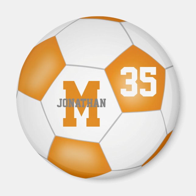orange white custom soccer team colours party gift magnet (Front)