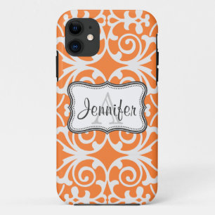 Orange & White Damask Monogram iPhone 5 11 Case