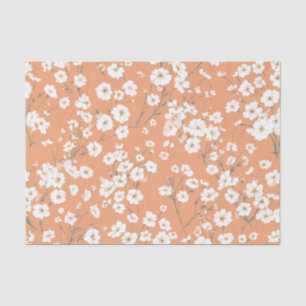 Orange White Ditsy Pastel Boho 70s Vintage Floral Tissue Paper