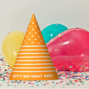 Orange, White Dots, Stripes Party Hat