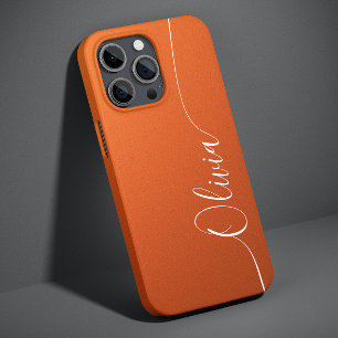 Orange White Elegant Calligraphy Script Name Case-Mate iPhone 14 Case