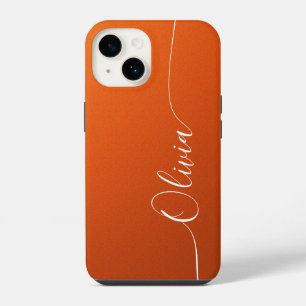 Orange White Elegant Calligraphy Script Name iPhone 14 Case