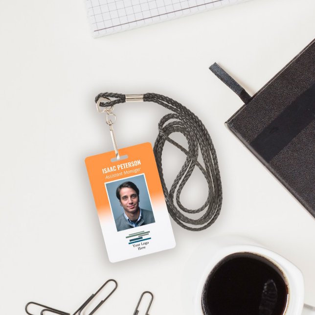 Orange White Employee Photo Company Logo ID Badge (Creator Uploaded)