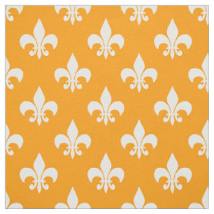 Orange White Fleur-de-lis Textile Fabric