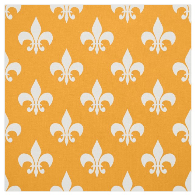 Orange White Fleur-de-lis Textile Fabric (Swatch)