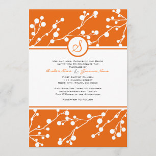 Orange, White Floral Monogram Wedding Invitation