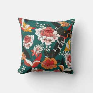 Orange-white floral: vintage seamless illustration cushion