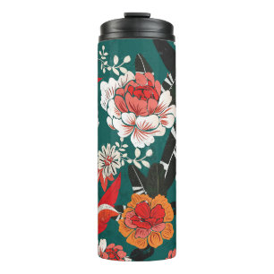 Orange-white floral: vintage seamless illustration thermal tumbler
