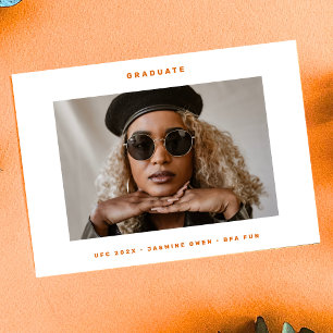 Orange White Funky Photo College Photo Graduation Announcement