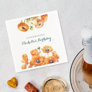 Orange White Garden Floral Birthday Party  Napkin