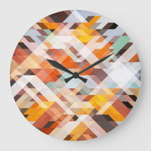 Orange White Geometric: Polygonal Background Large Clock