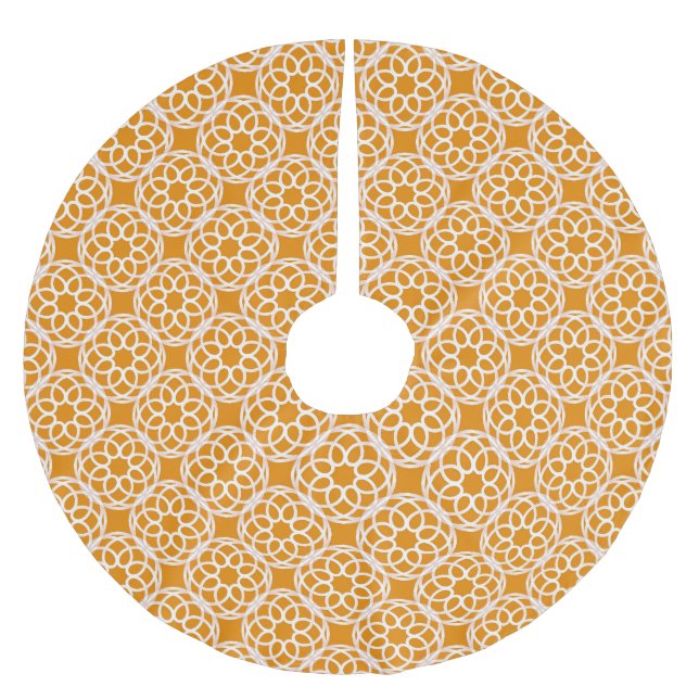 Orange White Geometric Seamless Pattern Brushed Polyester Tree Skirt (Front)