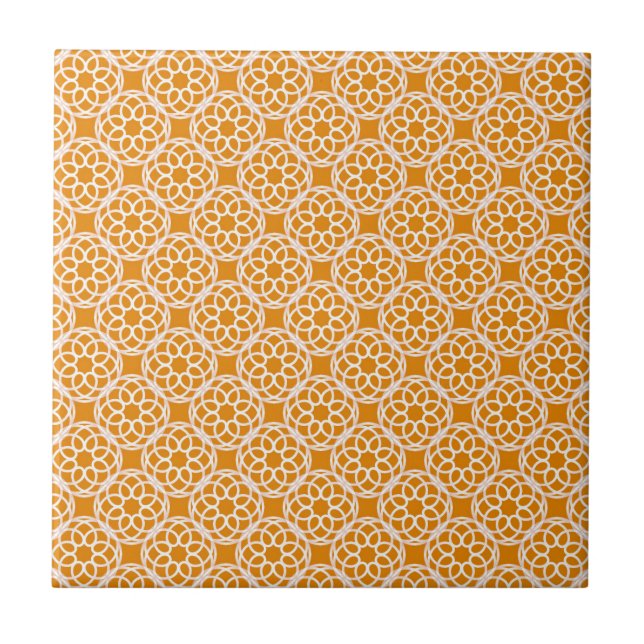 Orange White Geometric Seamless Pattern Ceramic Tile (Front)