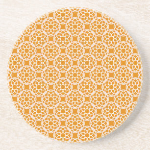 Orange White Geometric Seamless Pattern Coaster