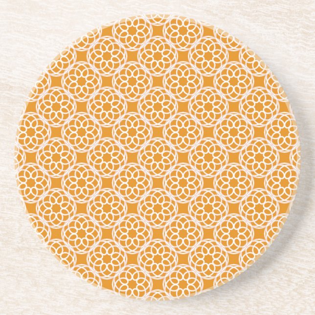 Orange White Geometric Seamless Pattern Coaster (Front)