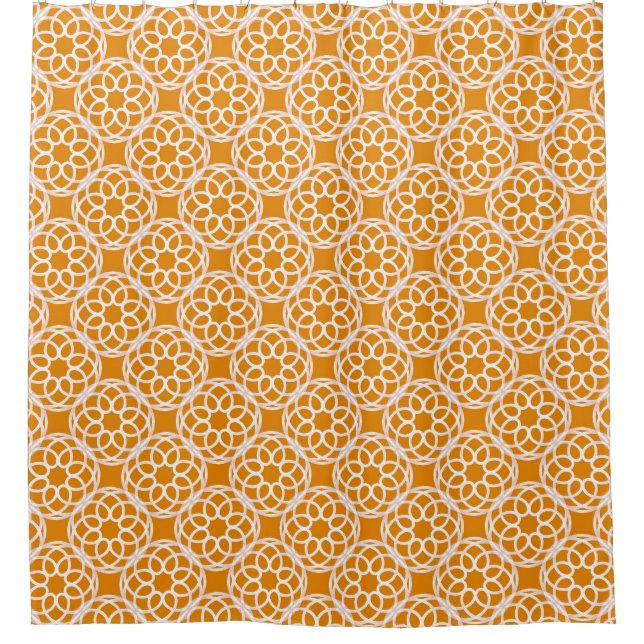 Orange White Geometric Seamless Pattern Shower Curtain (Front)