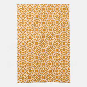 Orange White Geometric Seamless Pattern Tea Towel