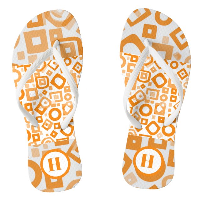 Orange White Geometry Pair of Flip Flops (Footbed)