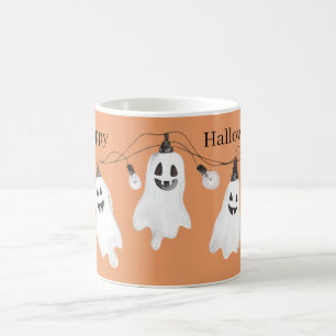 Orange White Ghosts Light Bulbs Halloween Coffee Mug