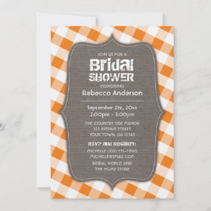 Orange & White Gingham Canvas Bridal Shower Invitation