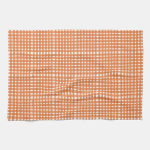 Orange White Gingham Pattern Tea Towel