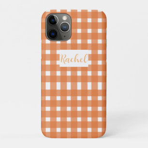 Orange White Gingham Personalised iPhone 11 Pro Case