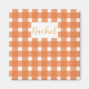 Orange White Gingham Personalised Magnet