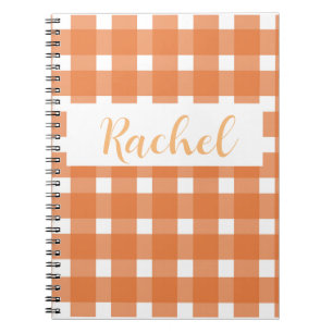 Orange White Gingham Personalised  Notebook