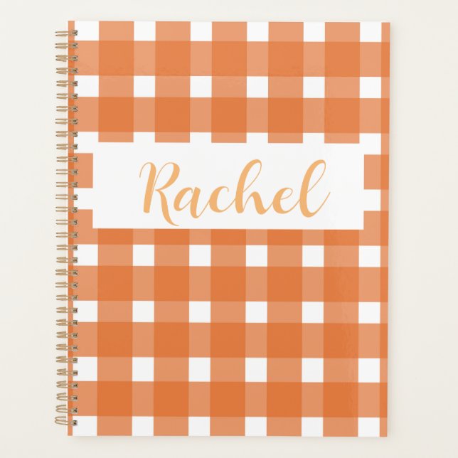 Orange White Gingham Personalised Planner (Front)
