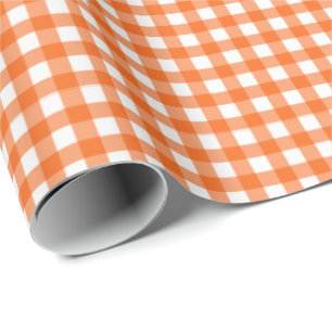 Orange   White Gingham Wrapping Paper