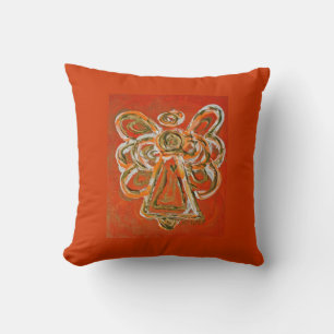 Orange, White, Gold Angel Decorative Throw Pillow