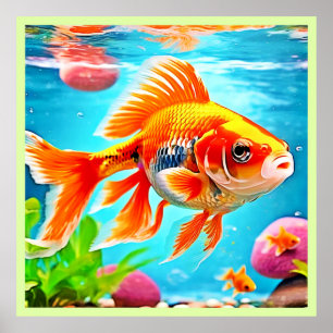 Orange White Goldfish Poster