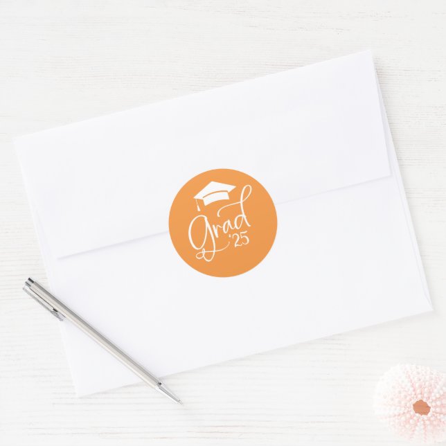 Orange White Grad Script 2025 Envelope Seals (Envelope)