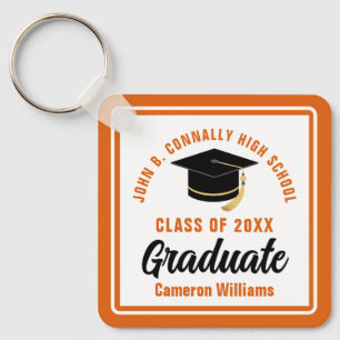 Orange White Graduate 2023 Personalised Graduation Key Ring