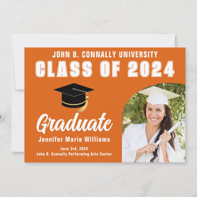 Orange White Graduate Bold 2024 Graduation Party Announcement (Front)