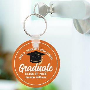 Orange White Graduate Custom 2023 Graduation Key Ring