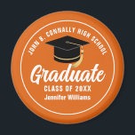 Orange White Graduate Custom 2025 Graduation Magnet<br><div class="desc">This modern orange and white custom senior graduate magnet features classy white typography of your high school or college name for the class of 2025. Customise with your graduating year under the chic black handwritten script and black grad cap for a great personalised graduation keepsake party favour.</div>