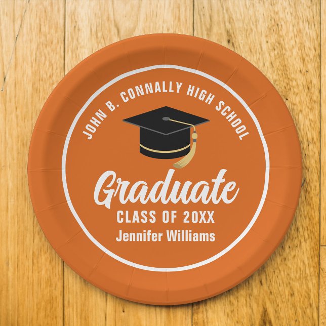 Orange White Graduate Custom 2025 Graduation Party Paper Plate (Creator Uploaded)