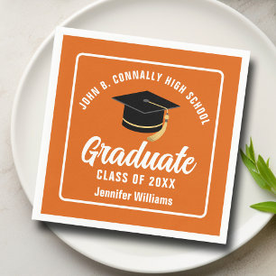 Orange White Graduate Custom Graduation Party Napkin