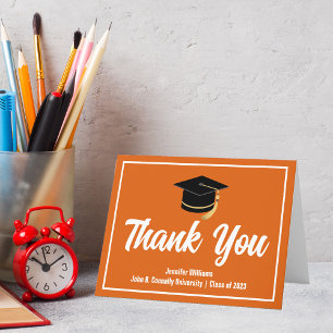 Orange White Graduate Personalised Graduation Thank You Card