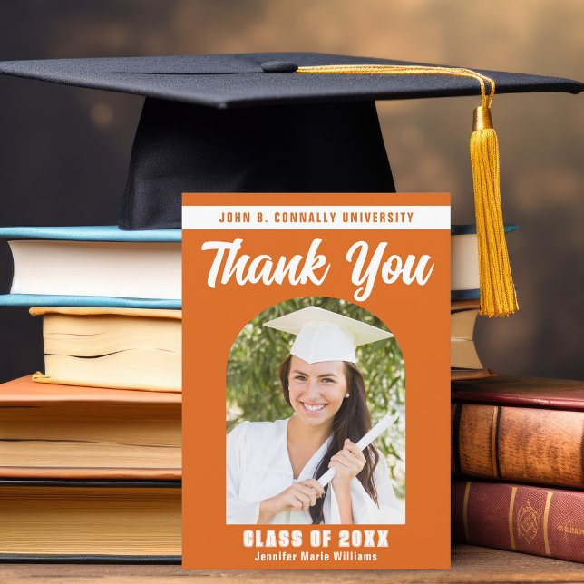 Orange White Graduate Photo Arch 2025 Graduation Thank You Card (Creator Uploaded)