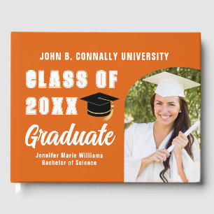 Orange White Graduate Photo Custom Graduation Guest Book