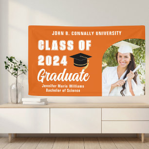 Orange White Graduate Photo Graduation Party Banner